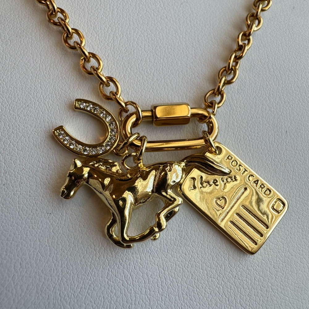 18kt Gold Plated Gold Horse, Horseshoe Western Charm Necklace - Picture 3 of 4